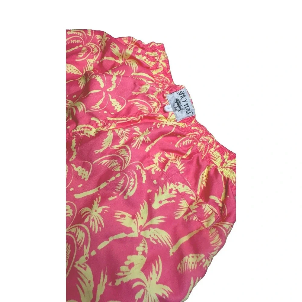 Spicy Tuna Men's Tropical Pink & Yellow Swim Trunks Size SMALL.  EUC